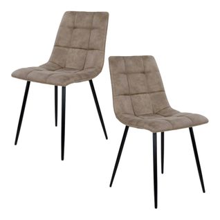 Chaise De Salle à Manger Taupe Motif Damier (lot De 2) Taraz