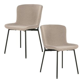 Chaise Bouclette Beige Pieds Noirs Montants (lot De 2) Savone