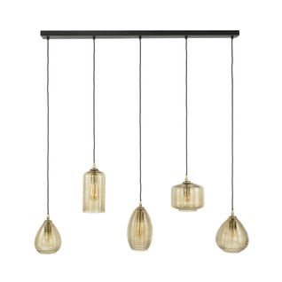 Suspension De Table En Verre Brun 5 Lampes Striées Nova