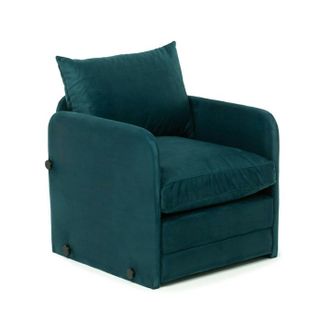Fauteuil Convertible Velours Bleu Lagon Couchage 200 Cm Oruro