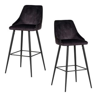 Chaise De Bar Velours Gris Anthracite (lot De 2) Malmoe