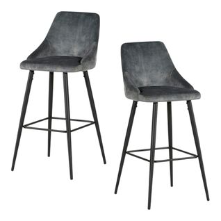 Chaise De Bar Velours Gris (lot De 2) Malmoe