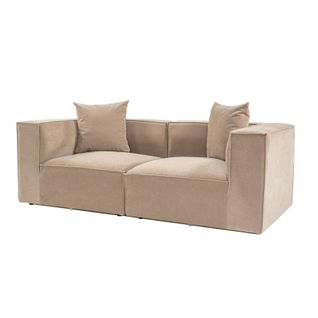 Canapé En Lin 2 Places Taupe, Accoudoirs Blocs Collioure