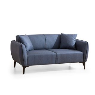 Canapé 2 Places Bleu Avec Couture Décorative Vilnius