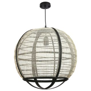 Lampe Boule Noire Rotin Et Tissu