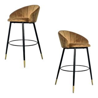 Chaise De Bar En Velours Doré Forme Coquillage (lot De 2) Hawai
