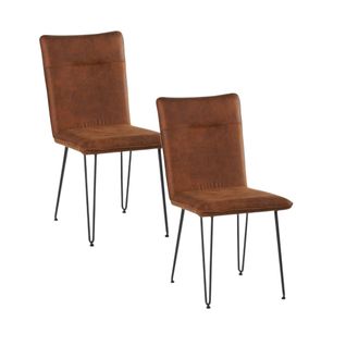 Chaise En Tissu Marron Havane Et Pieds Métal En Épingle (lot De 2) Kerala