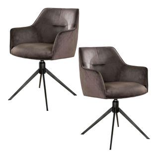 Fauteuil De Table Pivotant En Velours Gris Motif Damier (lot De 2) Melbourne