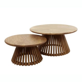 Table Basse Ronde Gigogne Motif Baguette En Bois De Manguier (lot De 2) Delhi