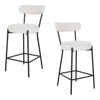 Chaise De Bar Moderne En Tissu Bouclette Blanche (lot De 2) Savone