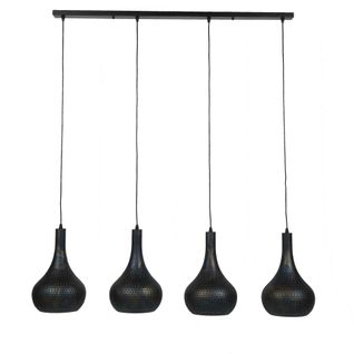 Suspension Luminaire Noir 4 Lampes Métal Ajouré 130 Cm Java