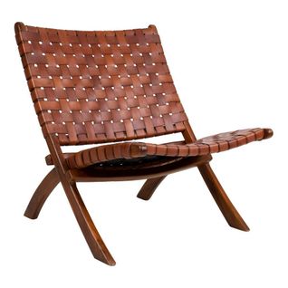 Fauteuil En Cuir Marron Et Bois De Teck Mendoza