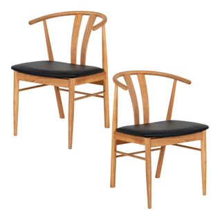 Chaise De Salle à Manger Design En Bois De Chêne Avec Assise Noire (lot De 2) Berlin
