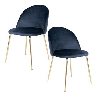 Chaise En Velours Bleu Foncé à Dossier Rond (lot De 2) Montreux