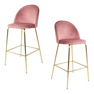 Chaise De Bar Rose En Velours à Dossier Rond (lot De 2) Montreux