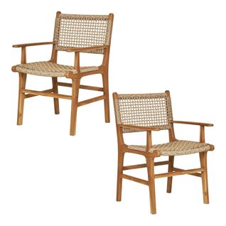 Chaise De Jardin En Teck Et Résine Tressée Avec Accoudoirs (lot De 2) Mendoza