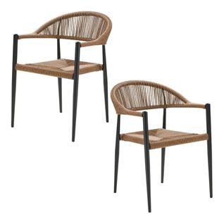 Chaise De Jardin Noire En Résine Tressée Et Aluminium (lot De 2) Mendoza