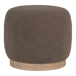 Pouf Rond Marron Effet Fourrure Sur Base Bois Bruges