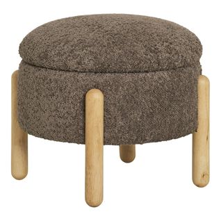 Pouf Marron Avec Rangement, Pieds En Bois Blond Bruges