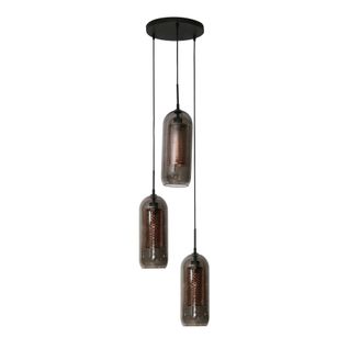 Suspension En Verre Fumé Et Métal Cuivré 3 Lampes Nova