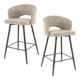 Tabouret De Bar En Tissu Bouclette Sable Avec Dossier Ouvert (lot De 2) Galway
