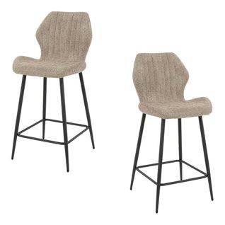 Chaise De Bar Beige En Bouclette Avec Repose-pieds (lot De 2) Galway