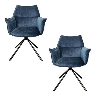 Fauteuil De Table En Velours Bleu Avec Retour (lot De 2) Palerme