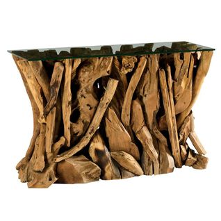 Console Plateau En Verre Sur Racine De Teck Arizona