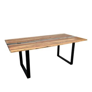 Table Rivière Epoxy Noir Et Bois D'acacia 200 Cm Bora