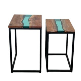 Table Basse Gigogne Époxy Lagon Et Bois D'acacia (lot De 2) Bora
