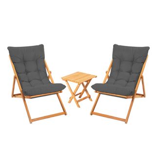 Salon Jardin Détente 2 Places Gris - Bois Et Toile Sora