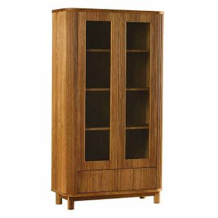 Bibliothèque Vitrée Chêne Rainuré 2 Portes 2 Tiroirs Iena