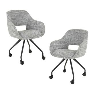 Chaise De Bureau à Roulettes En Tissu Gris Chiné (lot De 2) Creek