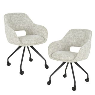 Chaise De Bureau à Roulettes En Tissu Gris Clair Chiné (lot De 2) Creek