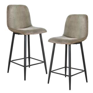 Chaise De Bar Beige Sable En Tissu Côtelé (lot De 2) Taj