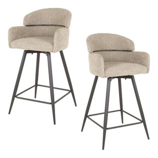 Chaise De Bar Pivotante En Bouclette Beige (lot De 2) Galway