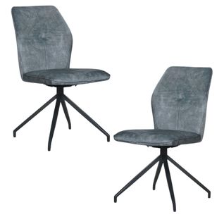 Chaise Pivotante Bleue En Velours Patiné Avec Poignée (lot De 2) Lombardie