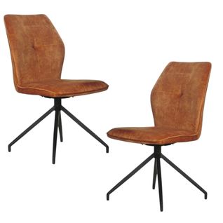 Chaise Pivotante Moutarde En Velours Patiné Avec Poignée (lot De 2) Lombardie