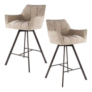Chaise De Bar Pivotante En Velours Texturé Sable (lot De 2) Melbourne
