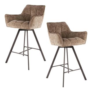 Chaise De Bar Pivotante En Velours Texturé Beige Nacré (lot De 2) Melbourne