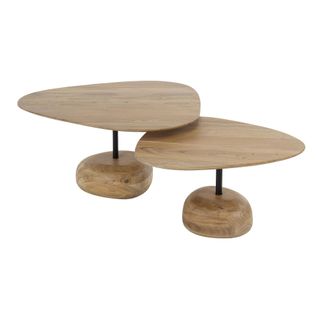 Table Basse Organique En Bois D'acacia Avec Pied En Bois Sculpté (lot De 2) Melbourne