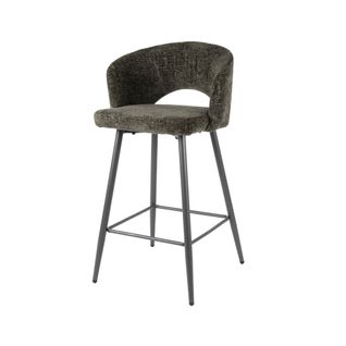 Tabouret De Bar Marron En Velours Tissé Avec Dossier Ouvert (lot De 2) Galway