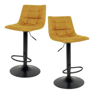 Tabouret De Bar Réglable En Hauteur Et Pivotant, Velours Moutarde (lot De 2) Savone