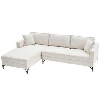 Canapé D'angle Blanc Crème, Pieds Noirs (côté Gauche) Neolia