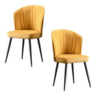 Chaise En Velours Jaune - Dossier Enveloppant Rosario (lot De 2)