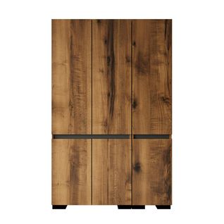 Armoire 3 Portes Effet Noyer Détail Gris 10 Étagères Byron