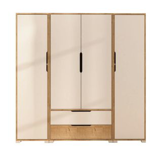 Armoire Penderie 4 Portes, Effet Bois Et Blanc Byron