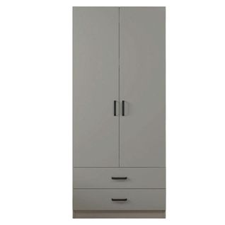 Armoire Penderie Grise 2 Portes 2 Tiroirs 80 Cm Byron