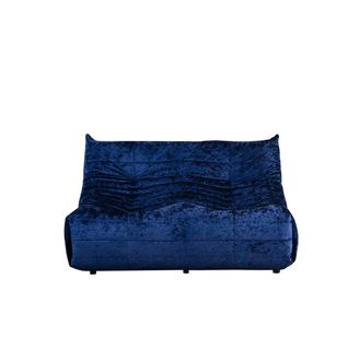 Canapé 2 Places Velours Bleu Nuit Plissé 145 Cm Arven