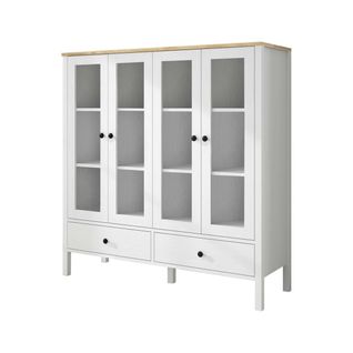 Buffet Vaisselier Blanc, 4 Portes Vitrées 2 Tiroirs Salta